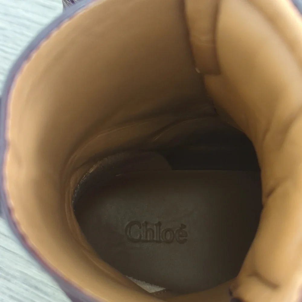 Chloe Women's Burgundy Leather Combat Boots 39.5 - Picture 6 of 7